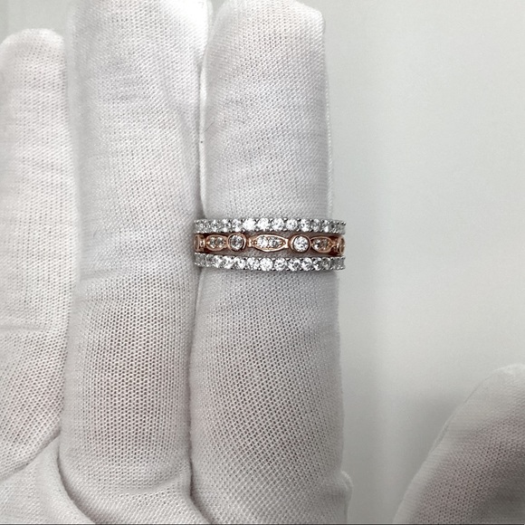 Sizes 4-10, 3 Pc Two Tone .925 Cz Eternity Band Ring Set - Picture 10 of 16